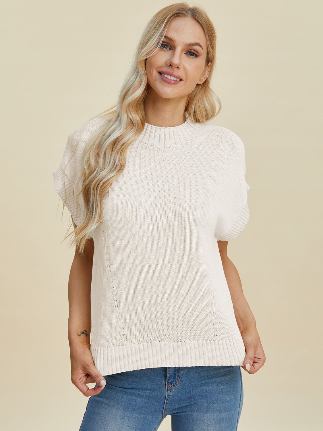 Double Take - Crew Neck Short Sleeve Sweater