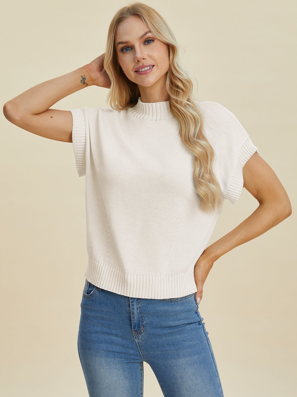 Double Take - Crew Neck Short Sleeve Sweater