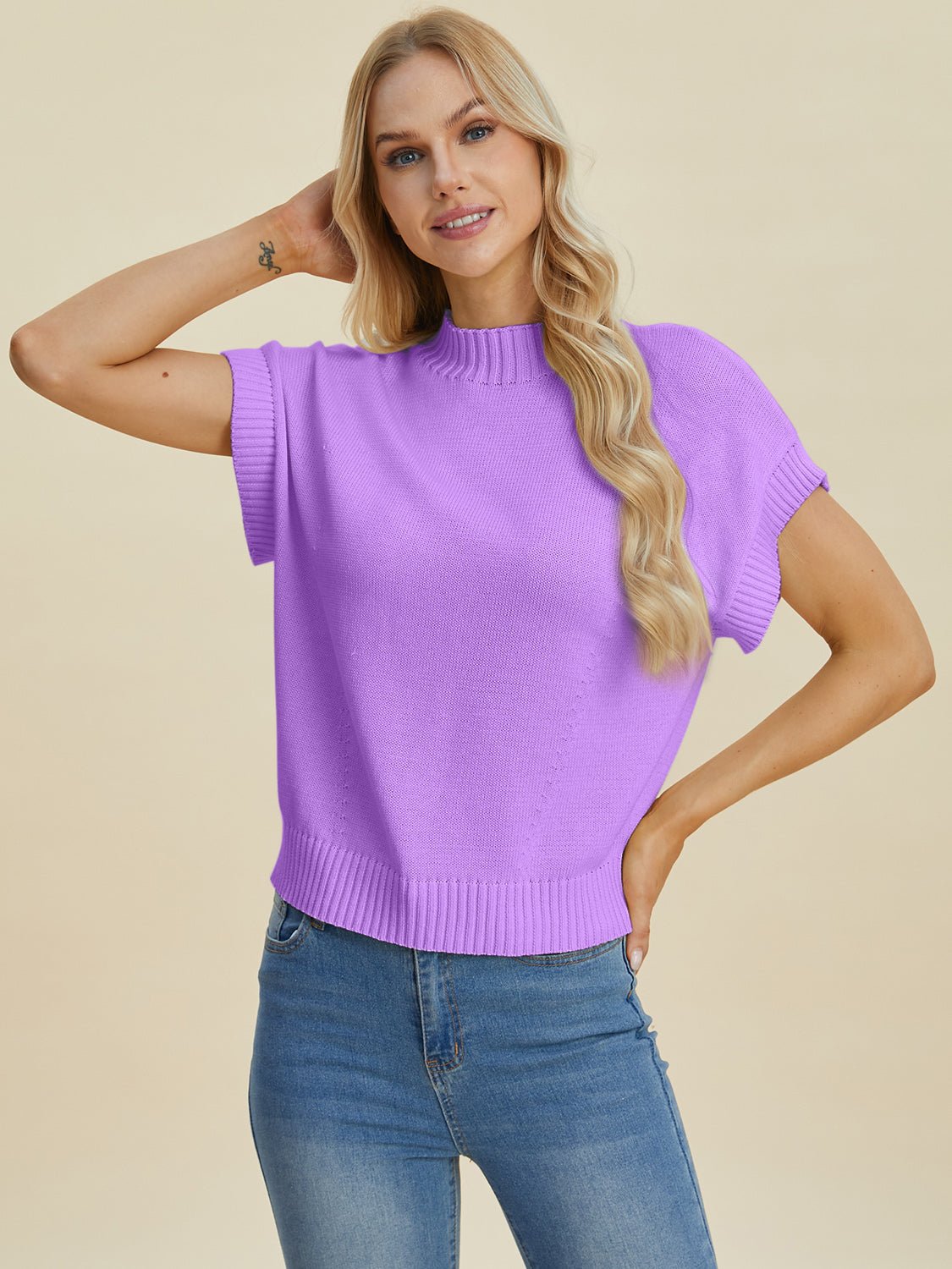 Double Take - Crew Neck Short Sleeve Sweater