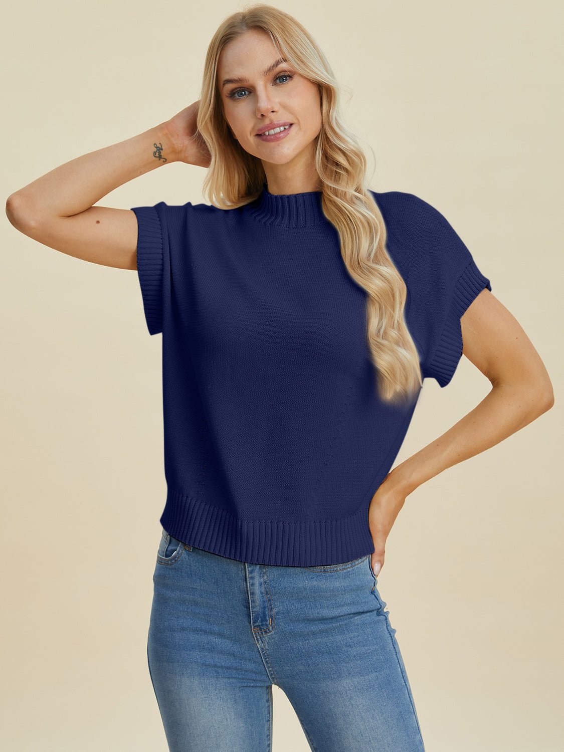 Double Take - Crew Neck Short Sleeve Sweater