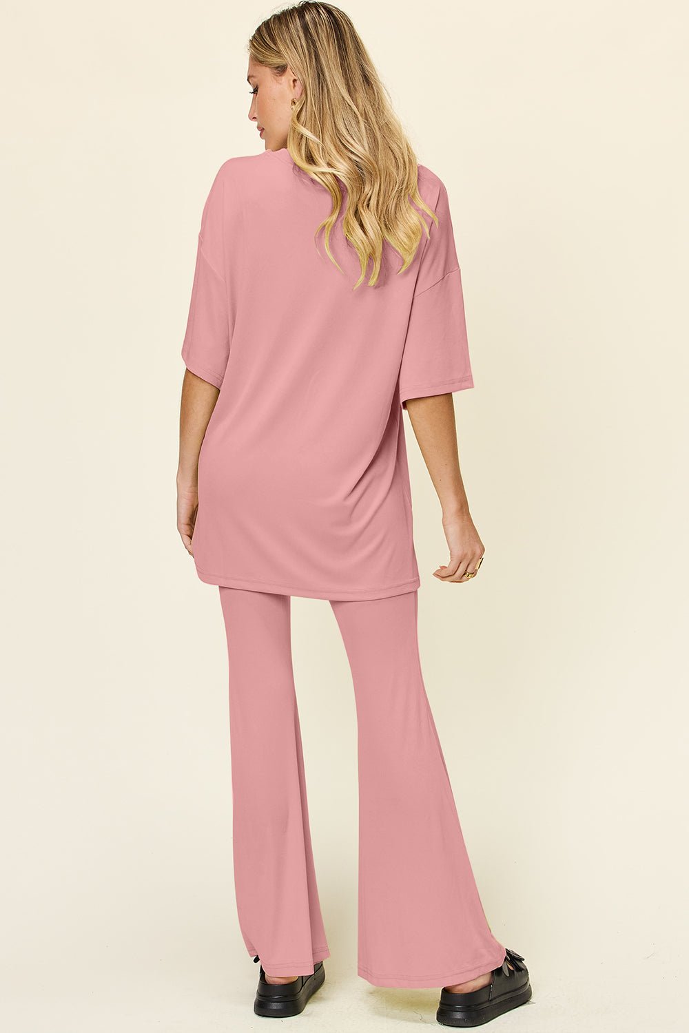 Double Take - Drop Shoulder T-Shirt and Flare Pants Set