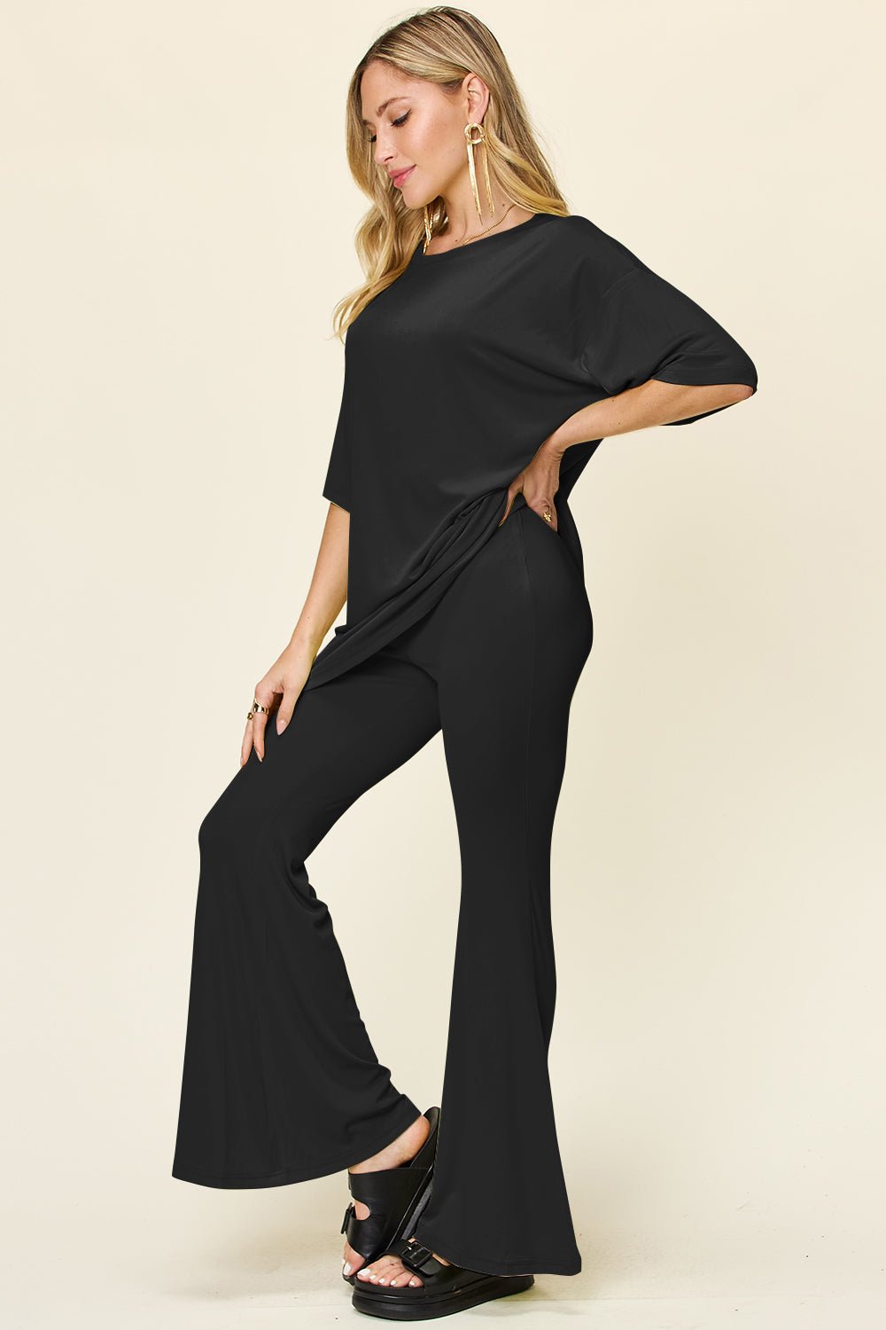 Double Take - Drop Shoulder T-Shirt and Flare Pants Set