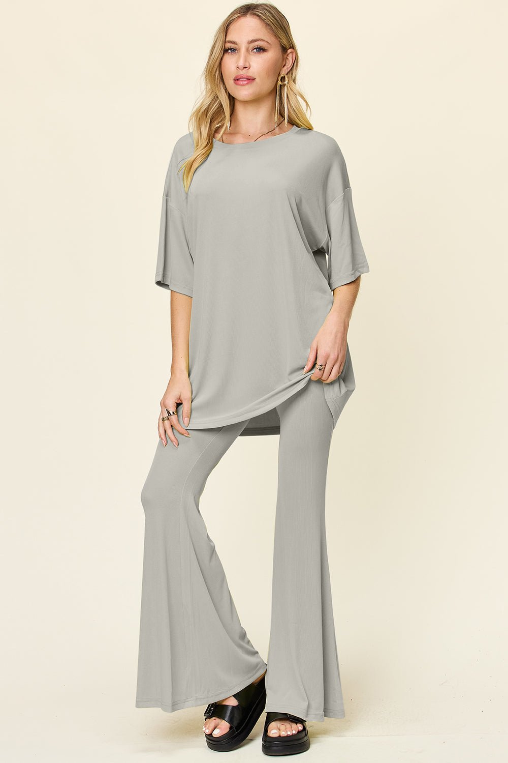 Double Take - Drop Shoulder T-Shirt and Flare Pants Set