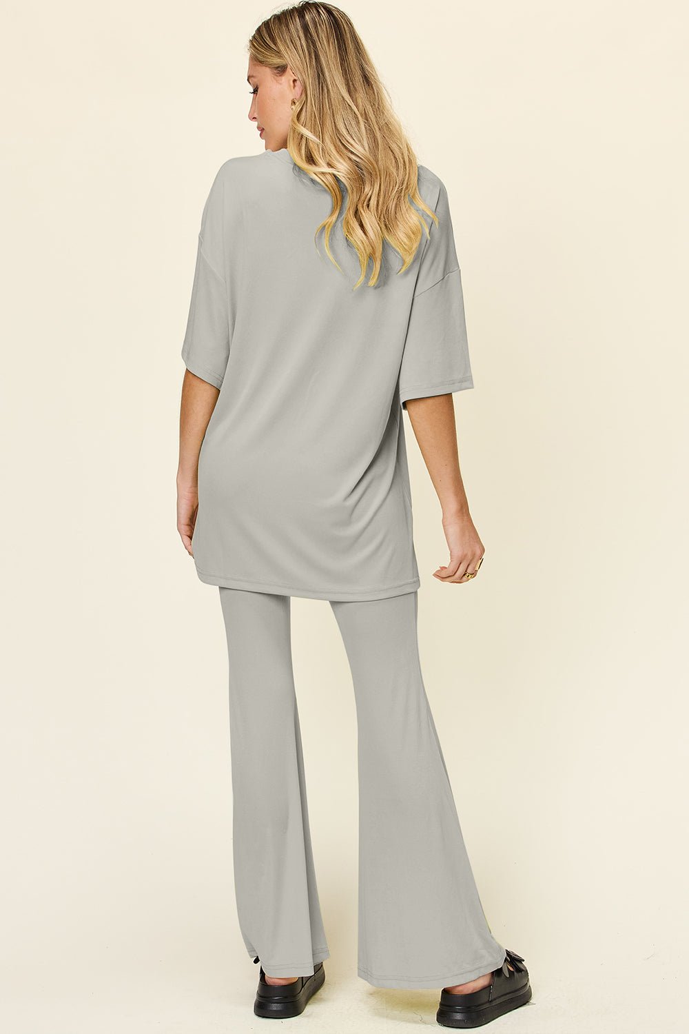 Double Take - Drop Shoulder T-Shirt and Flare Pants Set