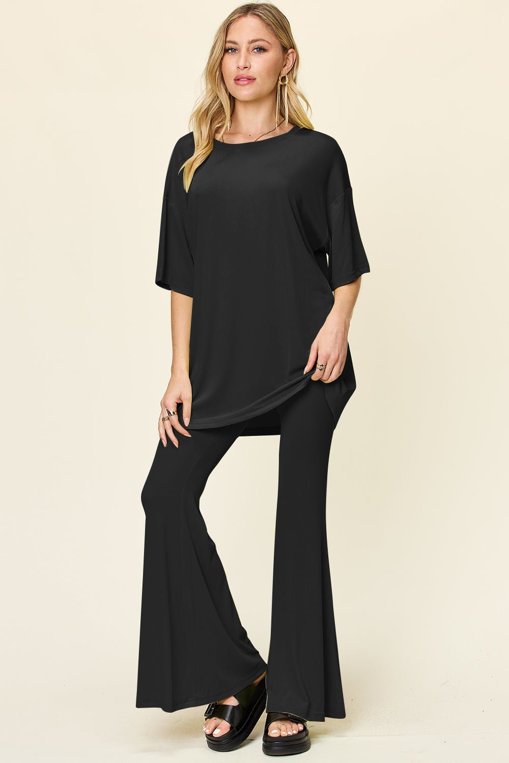 Double Take - Drop Shoulder T-Shirt and Flare Pants Set