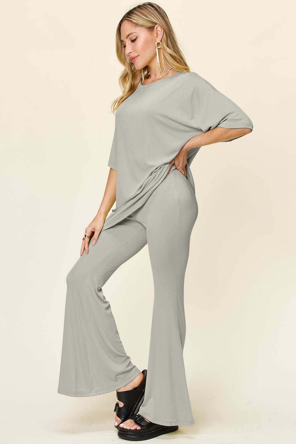 Double Take - Drop Shoulder T-Shirt and Flare Pants Set