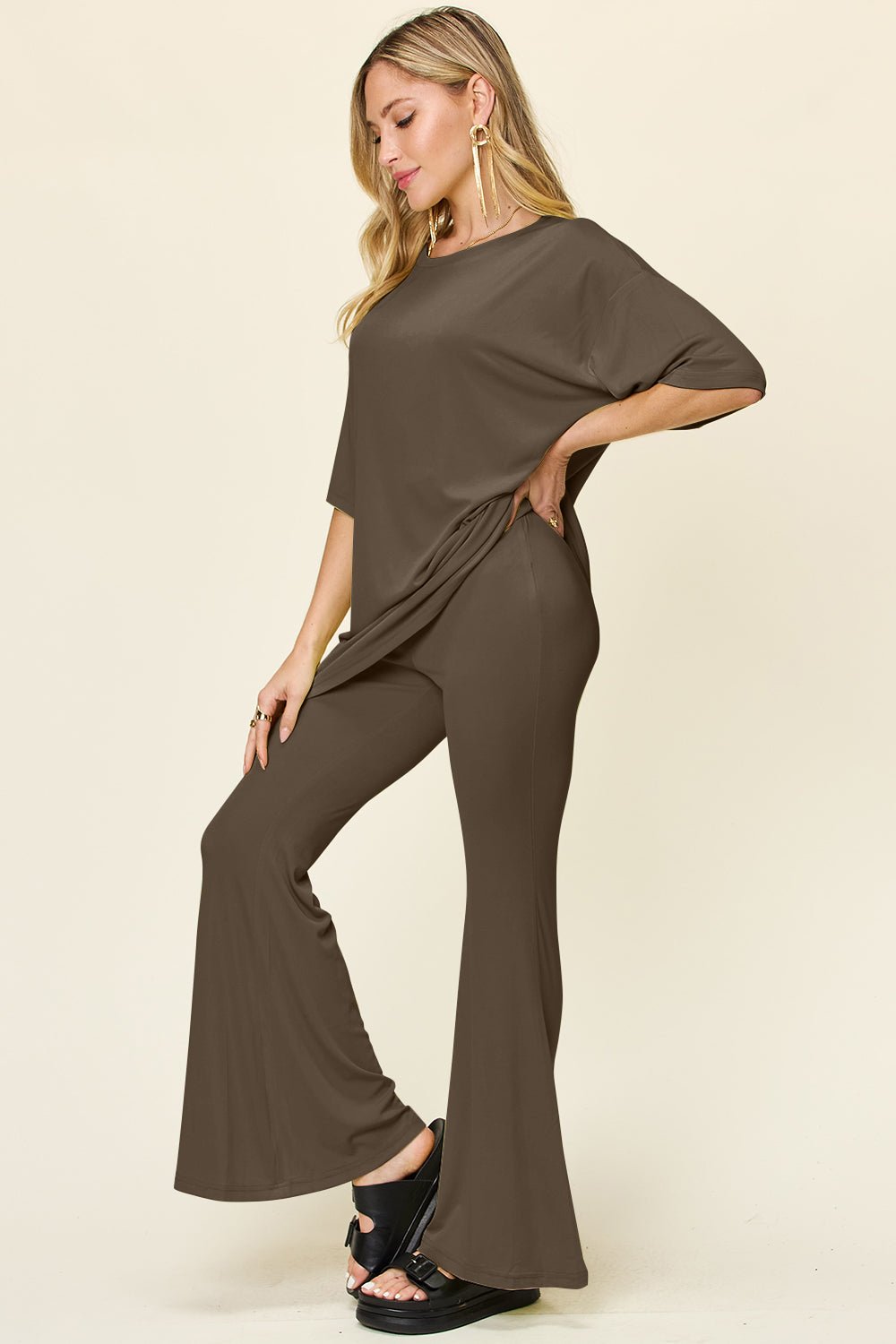 Double Take - Drop Shoulder T-Shirt and Flare Pants Set