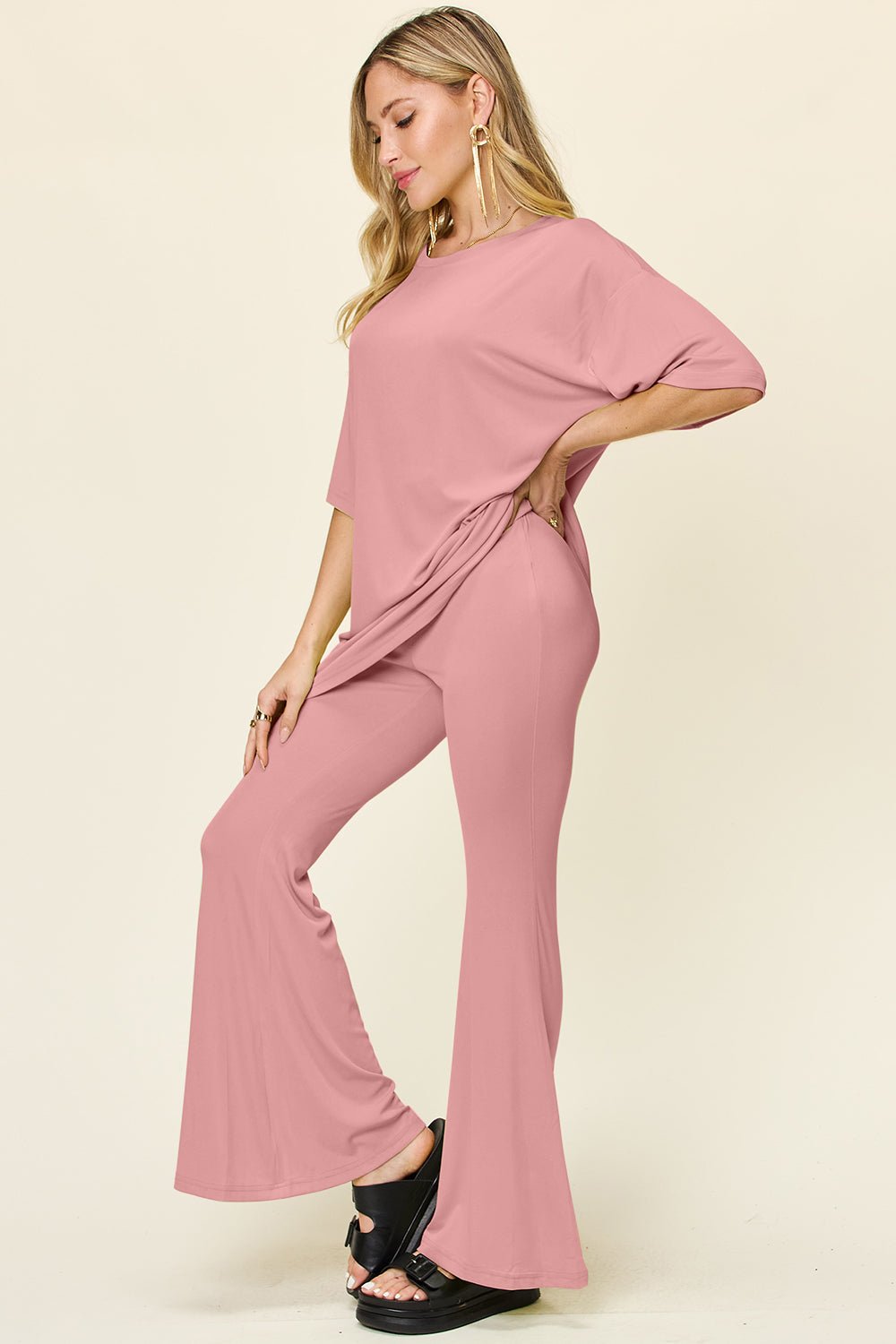 Double Take - Drop Shoulder T-Shirt and Flare Pants Set