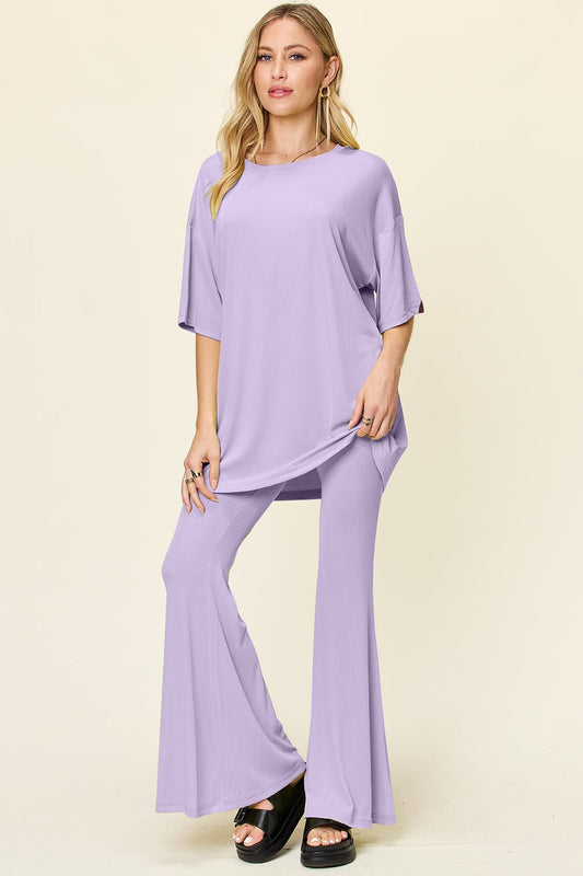 Double Take - Drop Shoulder T-Shirt and Flare Pants Set