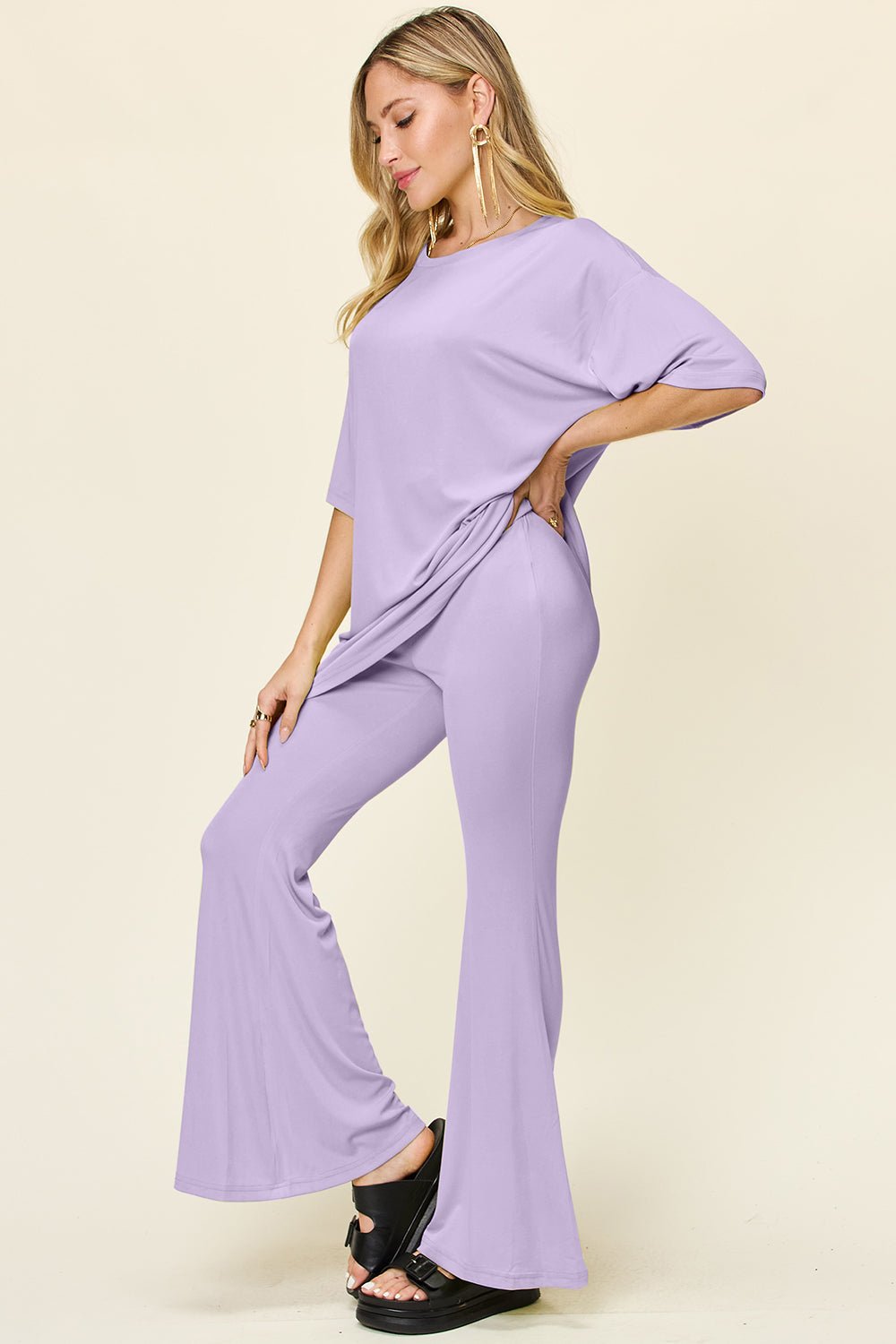 Double Take - Drop Shoulder T-Shirt and Flare Pants Set