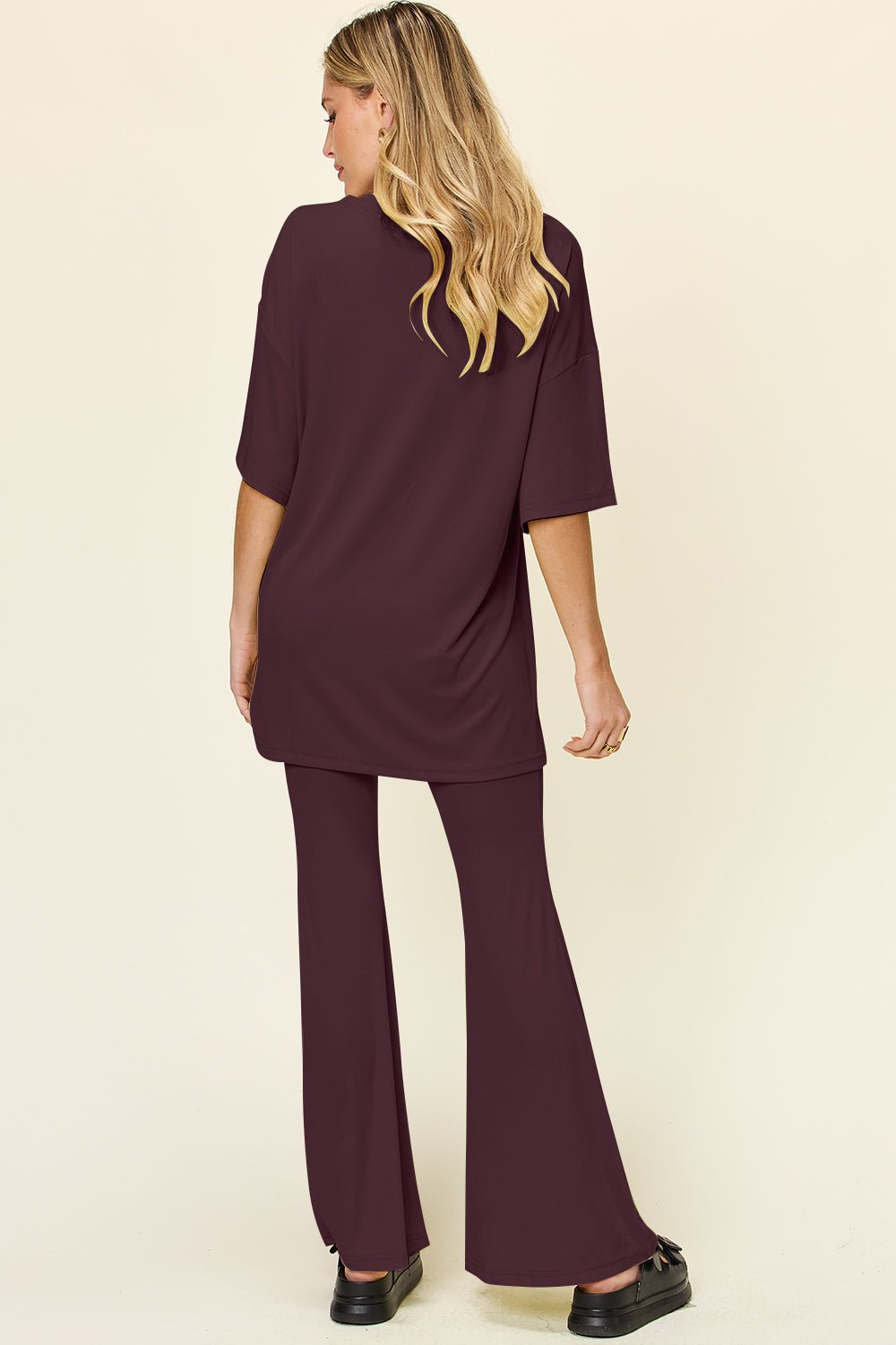 Double Take - Drop Shoulder T-Shirt and Flare Pants Set