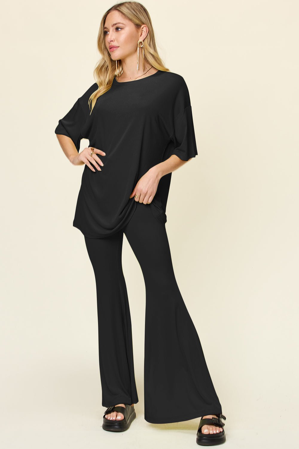 Double Take - Drop Shoulder T-Shirt and Flare Pants Set