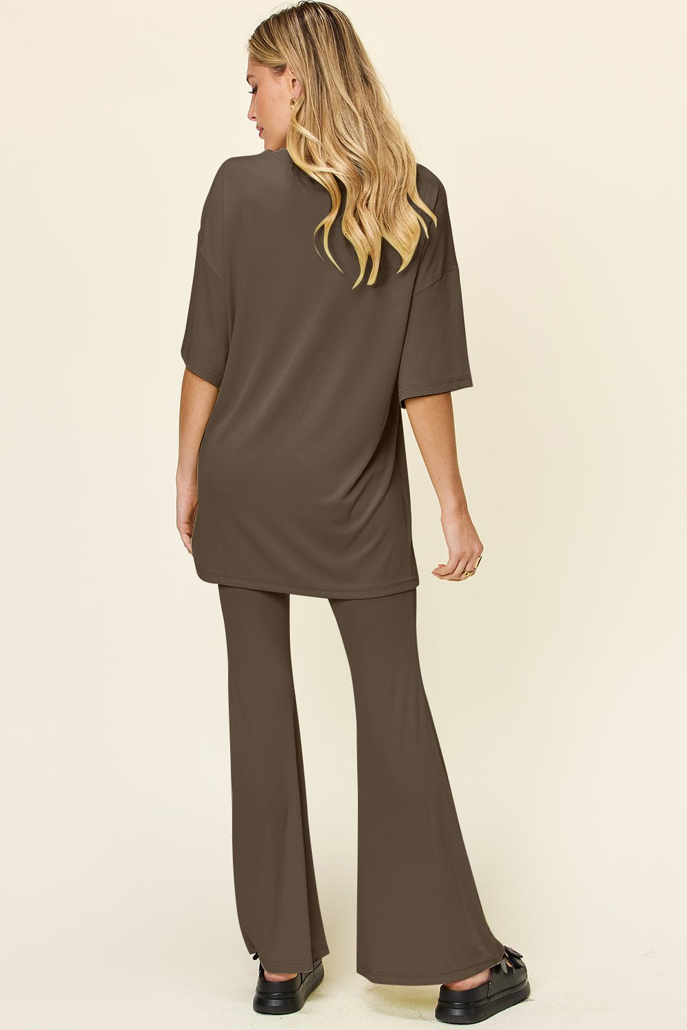 Double Take - Drop Shoulder T-Shirt and Flare Pants Set