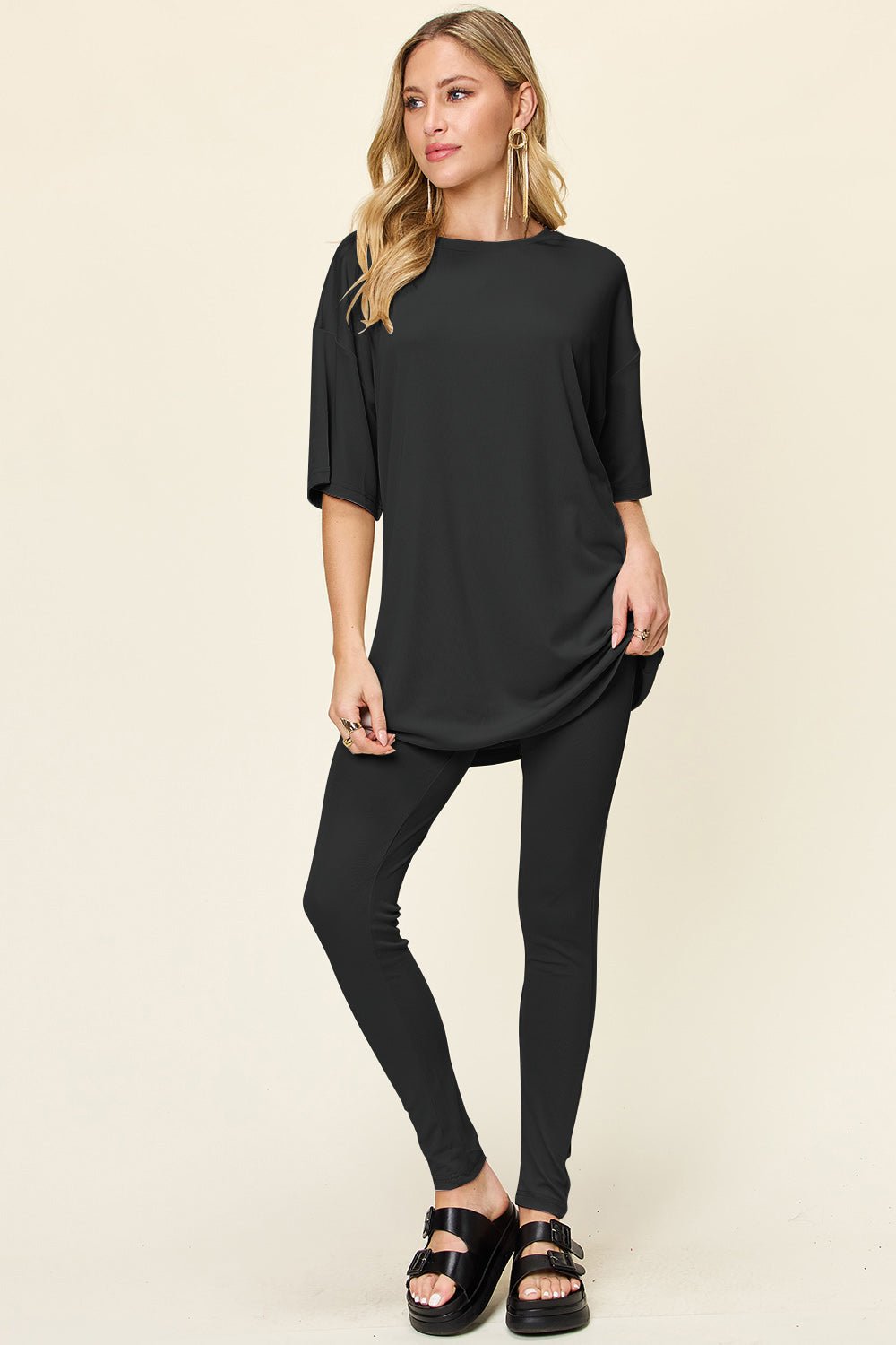 Double Take - Dropped Shoulder T-Shirt and Leggings Set