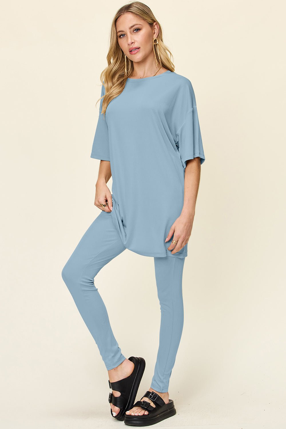 Double Take - Dropped Shoulder T-Shirt and Leggings Set