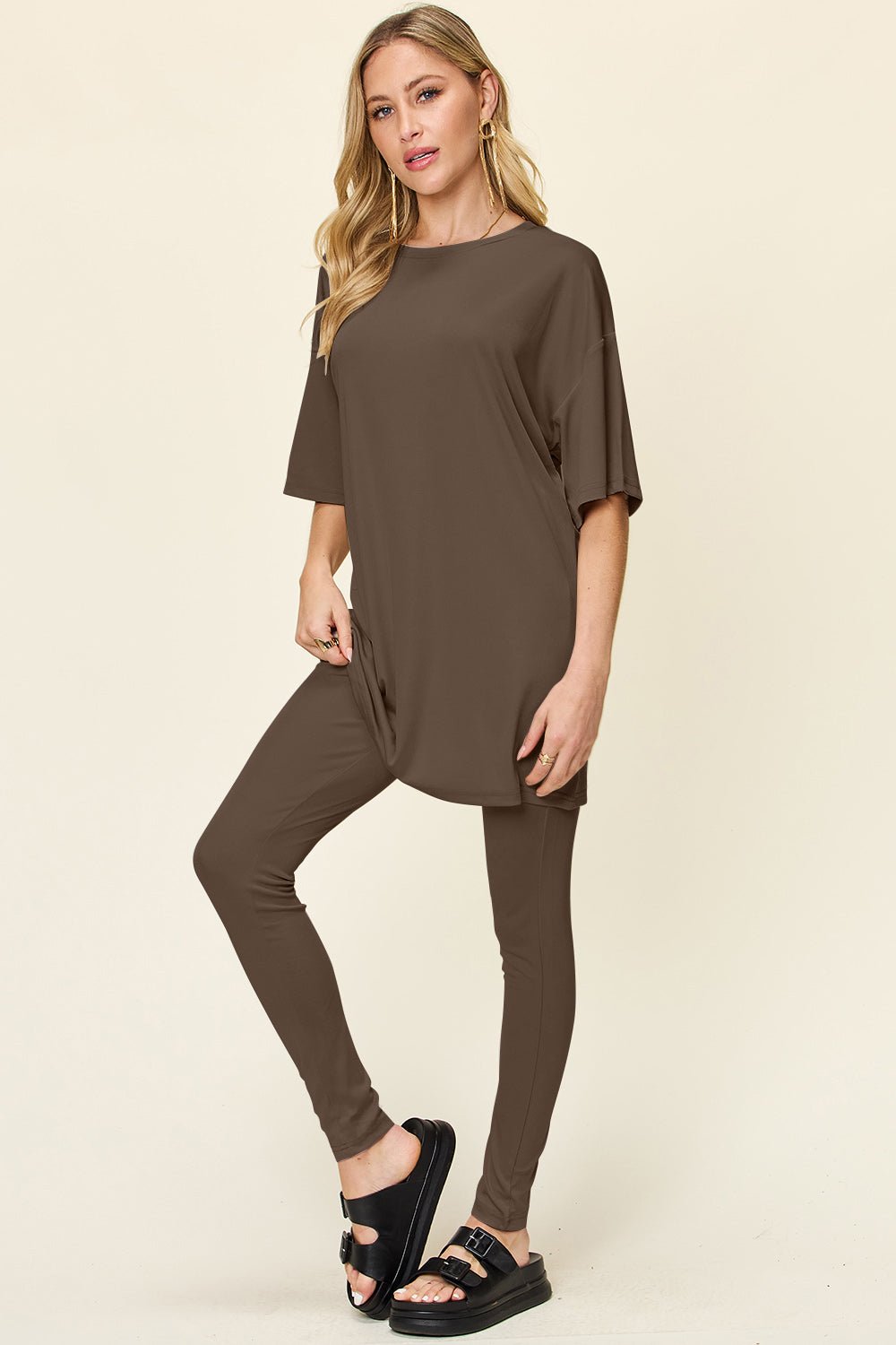 Double Take - Dropped Shoulder T-Shirt and Leggings Set