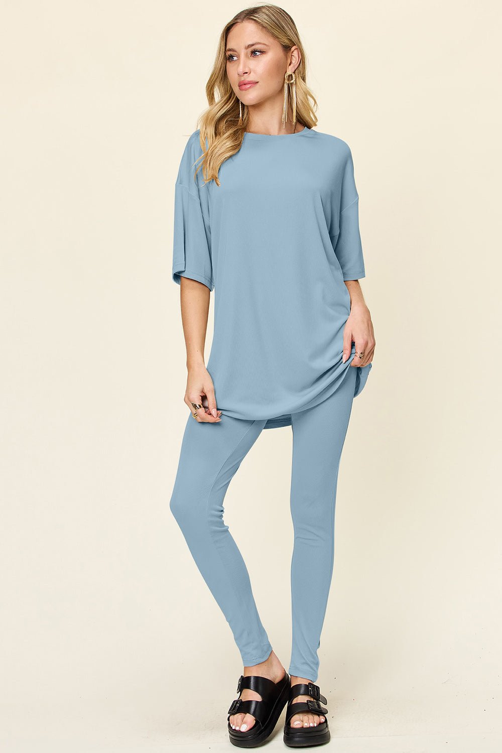 Double Take - Dropped Shoulder T-Shirt and Leggings Set