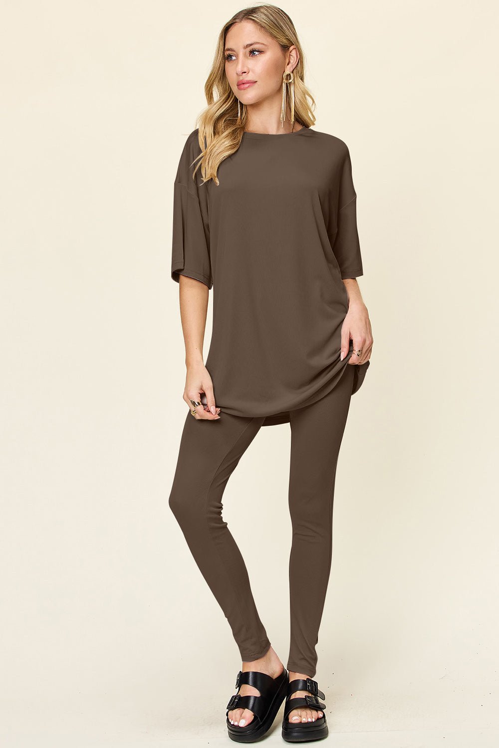 Double Take - Dropped Shoulder T-Shirt and Leggings Set