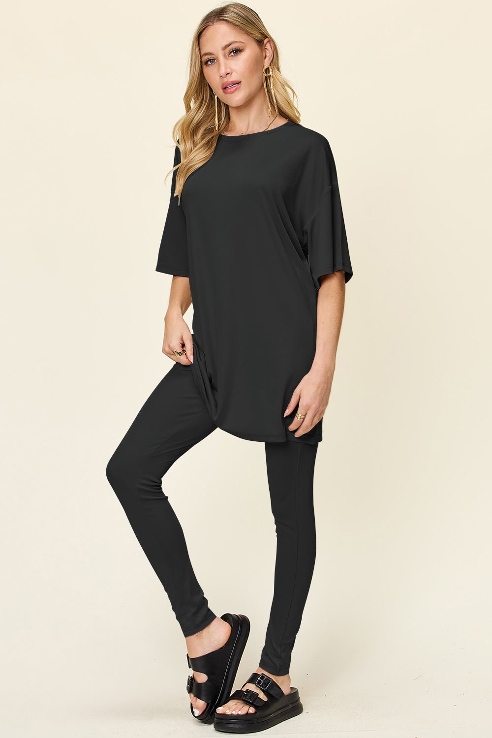 Double Take - Dropped Shoulder T-Shirt and Leggings Set