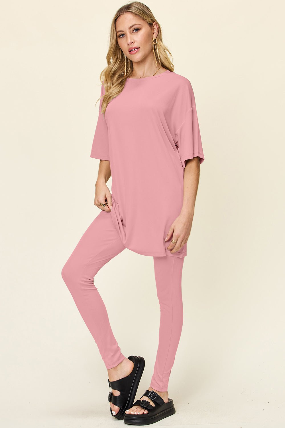 Double Take - Dropped Shoulder T-Shirt and Leggings Set