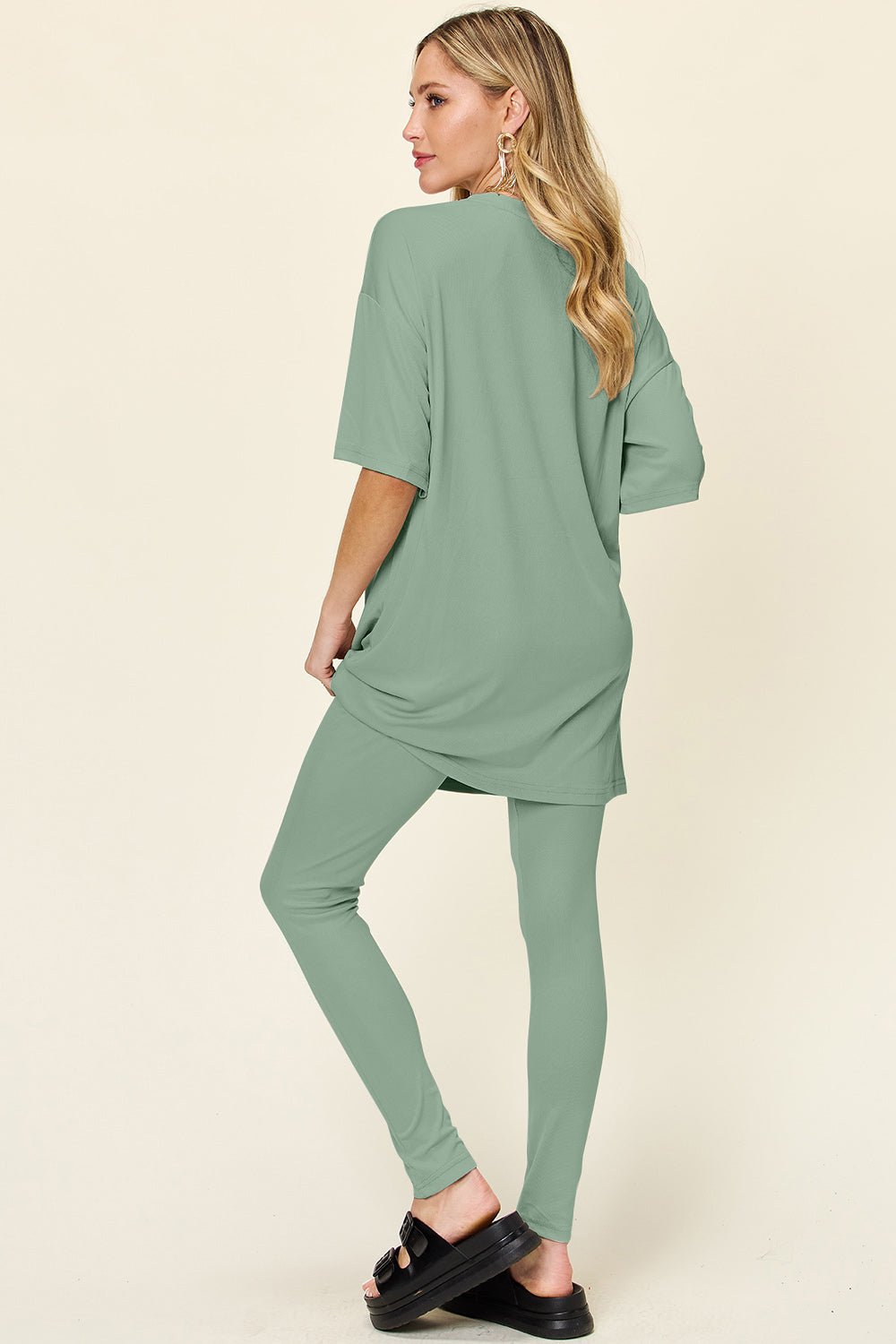 Double Take - Dropped Shoulder T-Shirt and Leggings Set