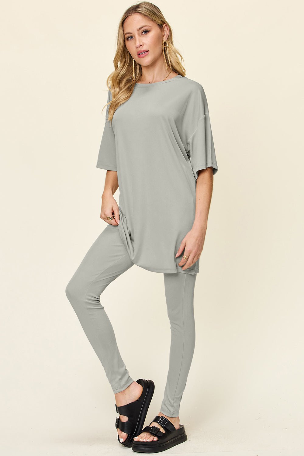 Double Take - Dropped Shoulder T-Shirt and Leggings Set