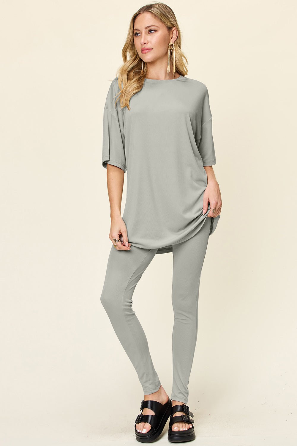 Double Take - Dropped Shoulder T-Shirt and Leggings Set