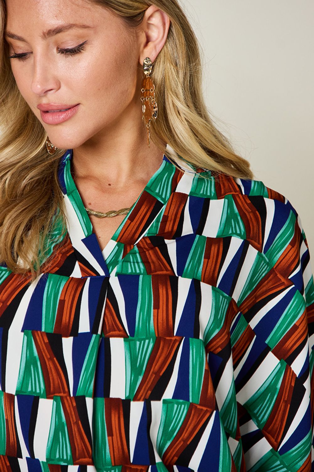 Double Take - Geometric Print Dolman Sleeve Top