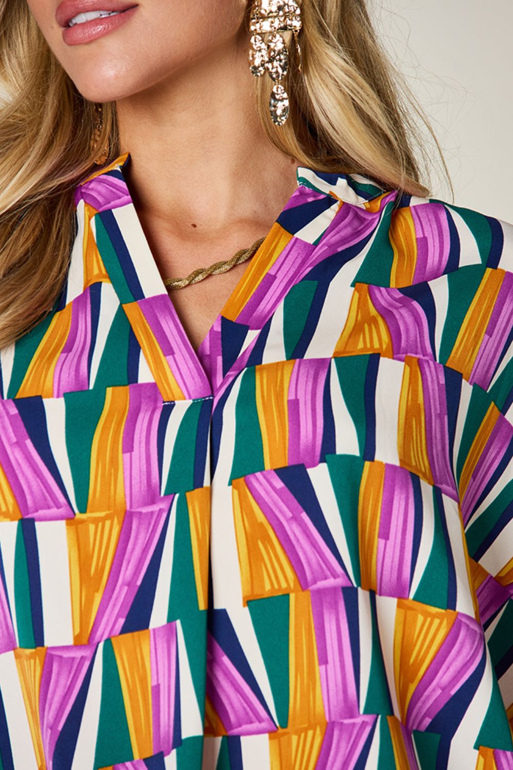 Double Take - Geometric Print Dolman Sleeve Top