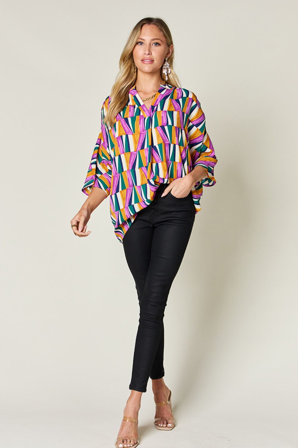 Double Take - Geometric Print Dolman Sleeve Top