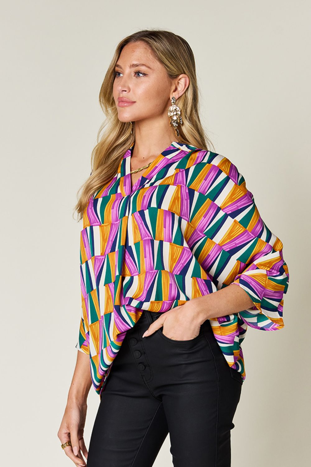 Double Take - Geometric Print Dolman Sleeve Top