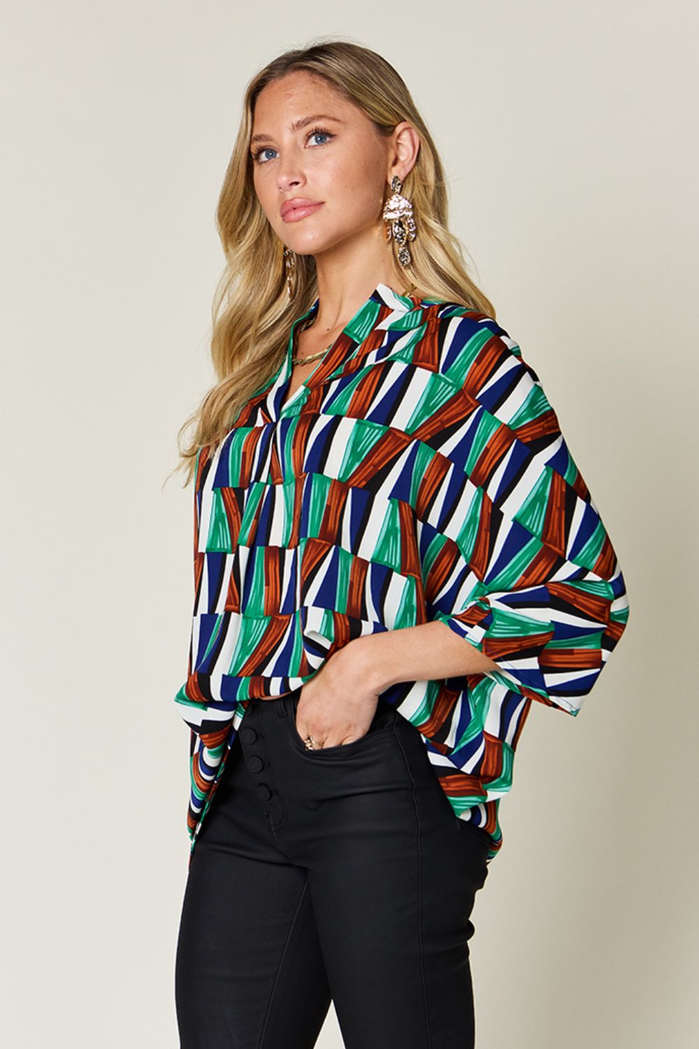 Double Take - Geometric Print Dolman Sleeve Top