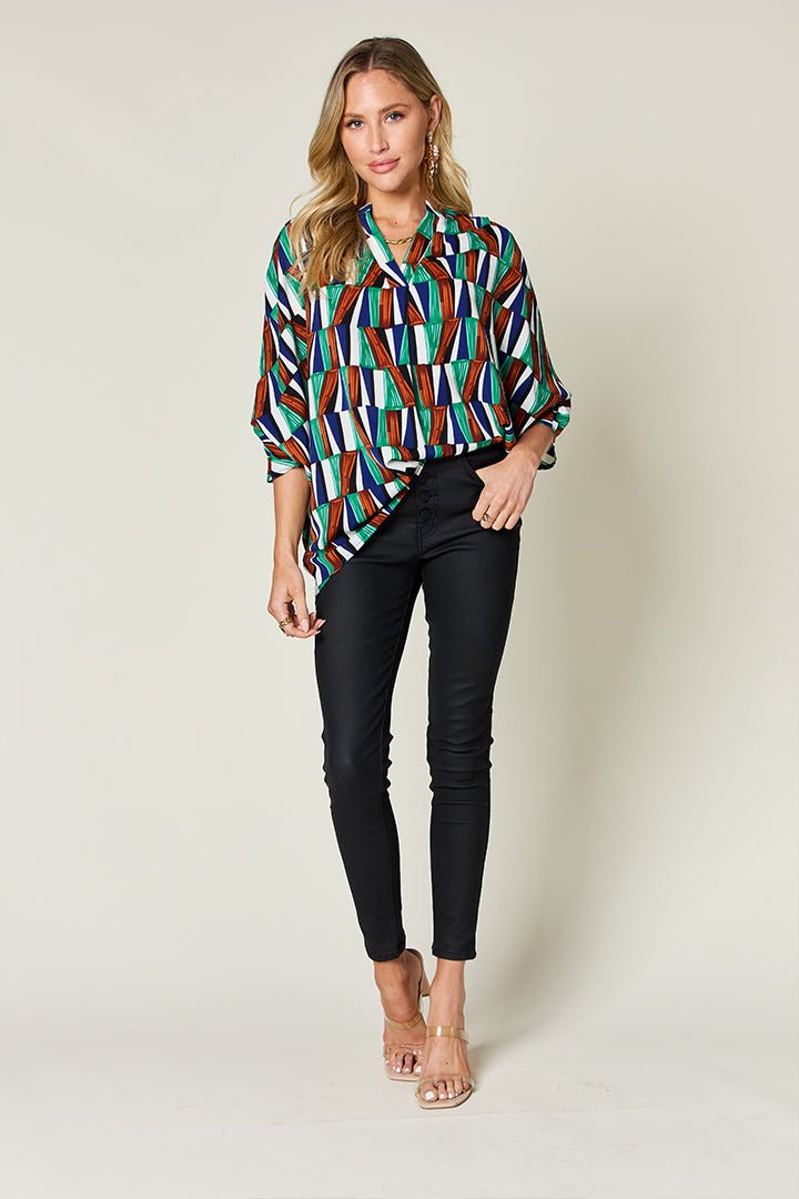 Double Take - Geometric Print Dolman Sleeve Top