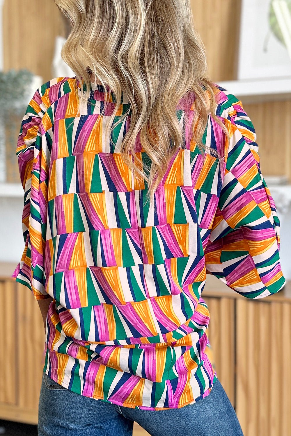 Double Take - Geometric Print Dolman Sleeve Top