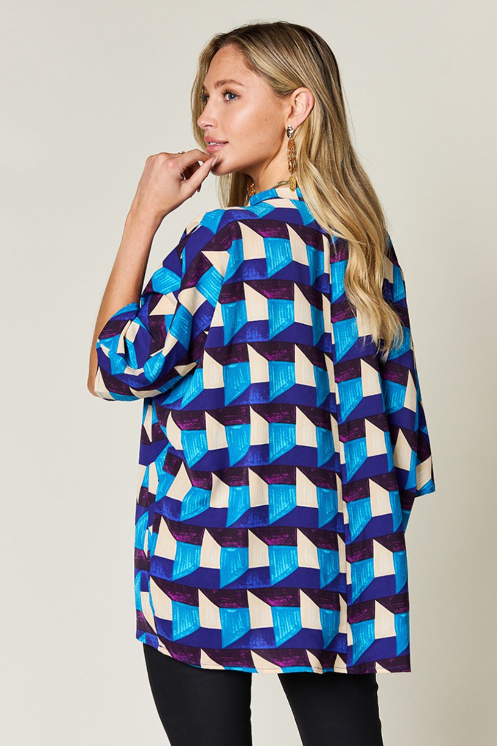 Double Take - Geometric Print Half Sleeve Blouse in Sky Blue