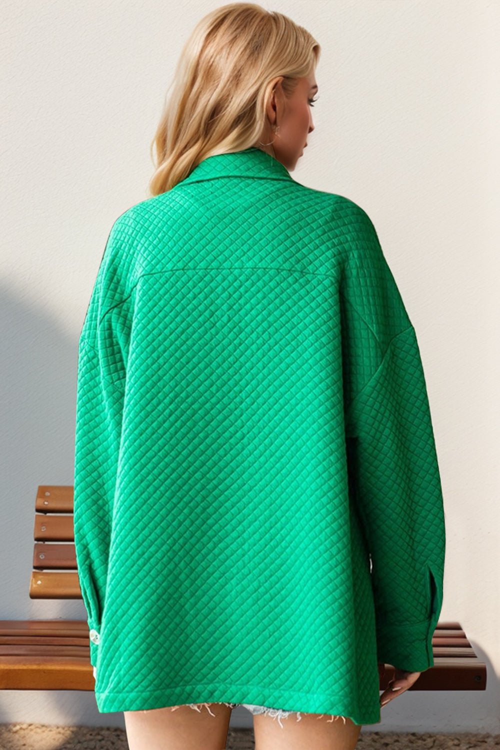 Double Take - Green Quilted Button Up Shacket