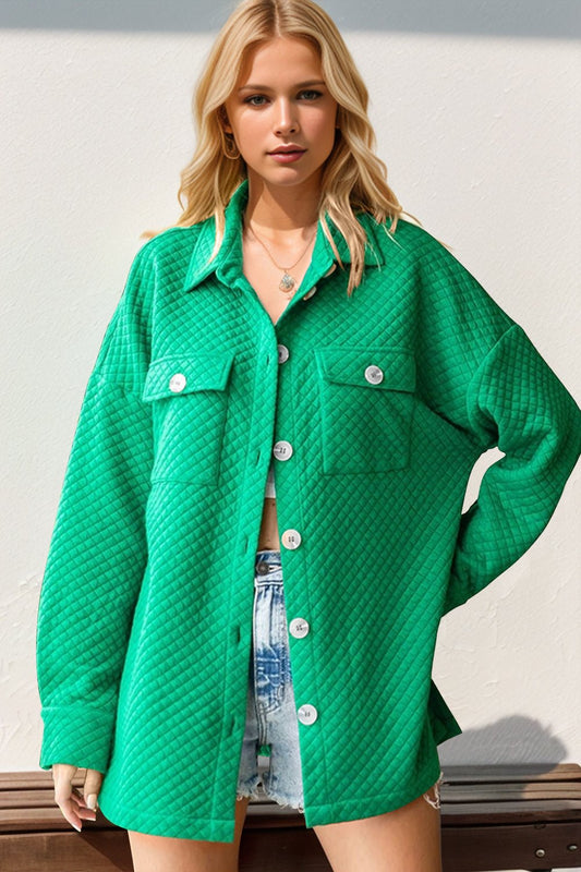 Double Take - Green Quilted Button Up Shacket