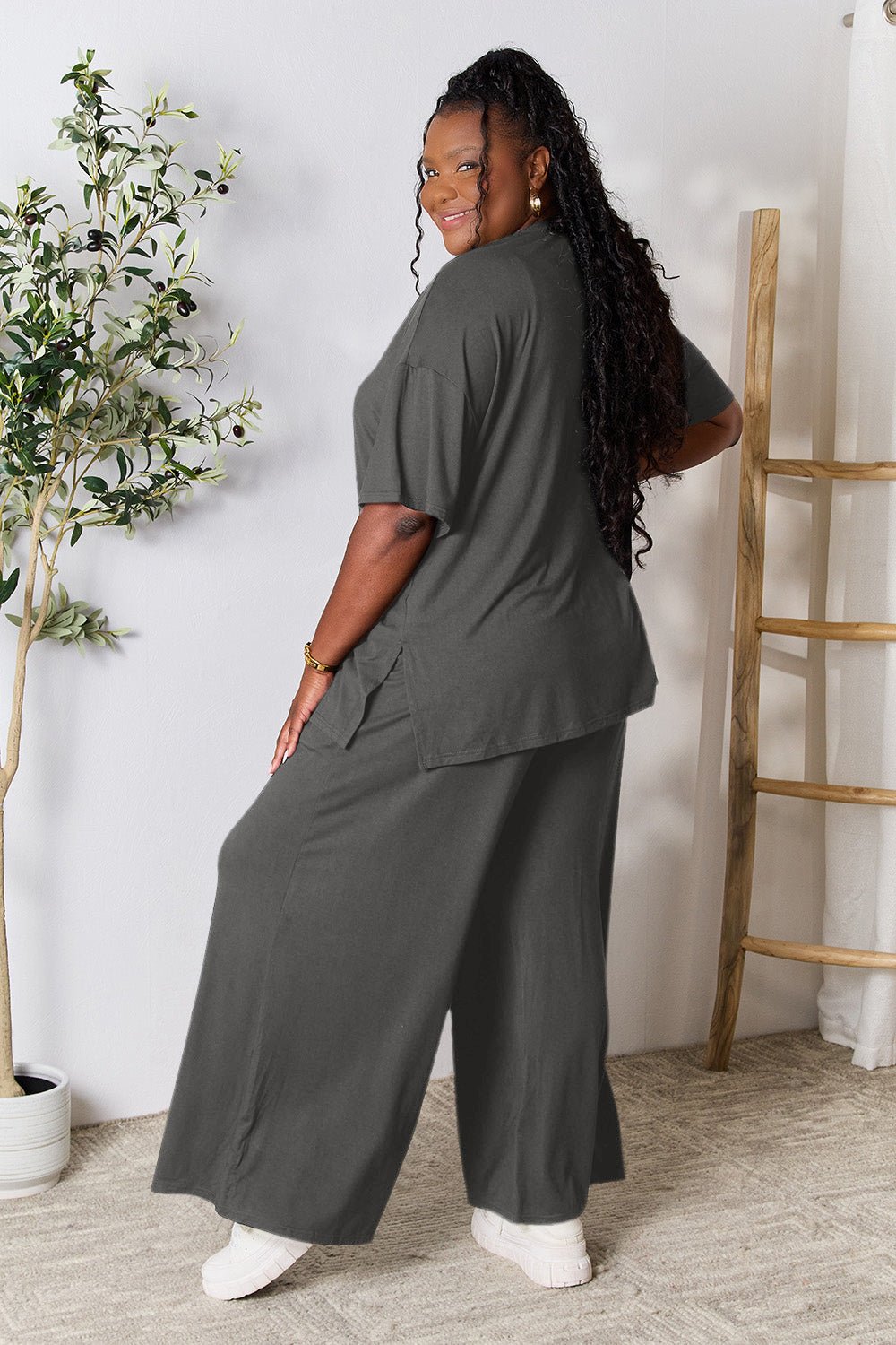 Double Take - Half Sleeve Tunic Top and Pants Set