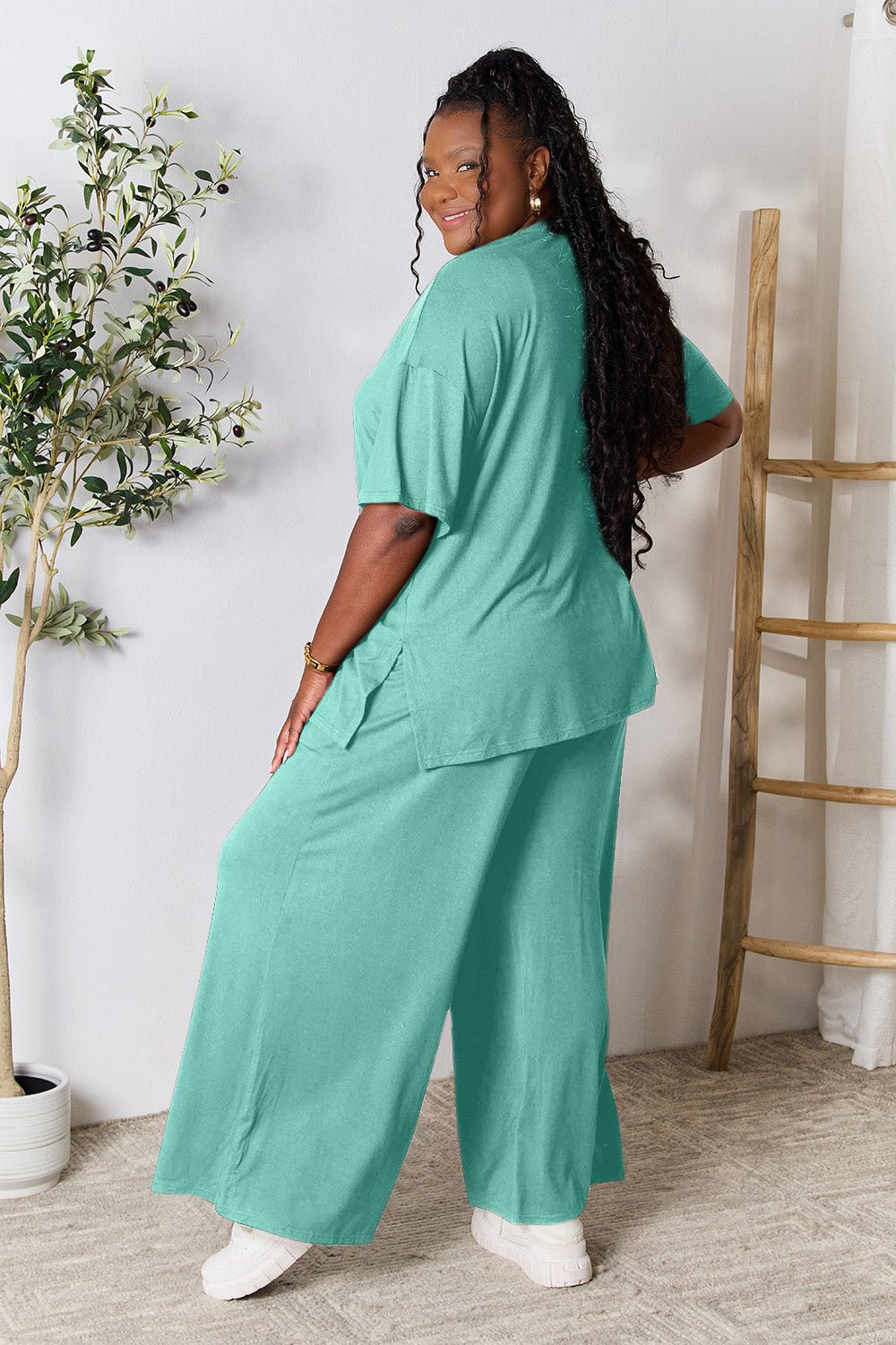 Double Take - Half Sleeve Tunic Top and Pants Set