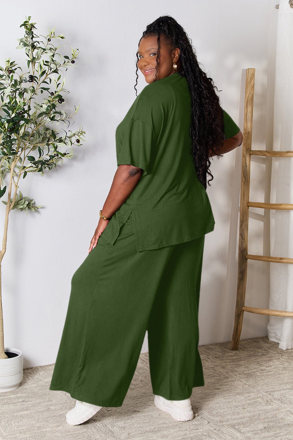 Double Take - Half Sleeve Tunic Top and Pants Set