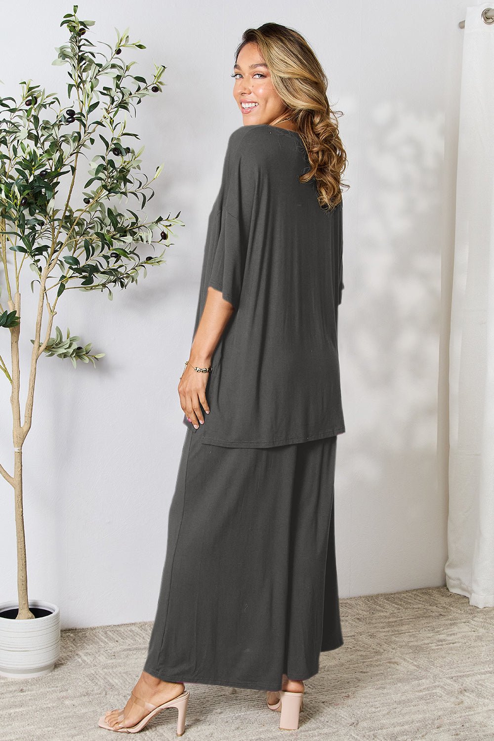 Double Take - Half Sleeve Tunic Top and Pants Set