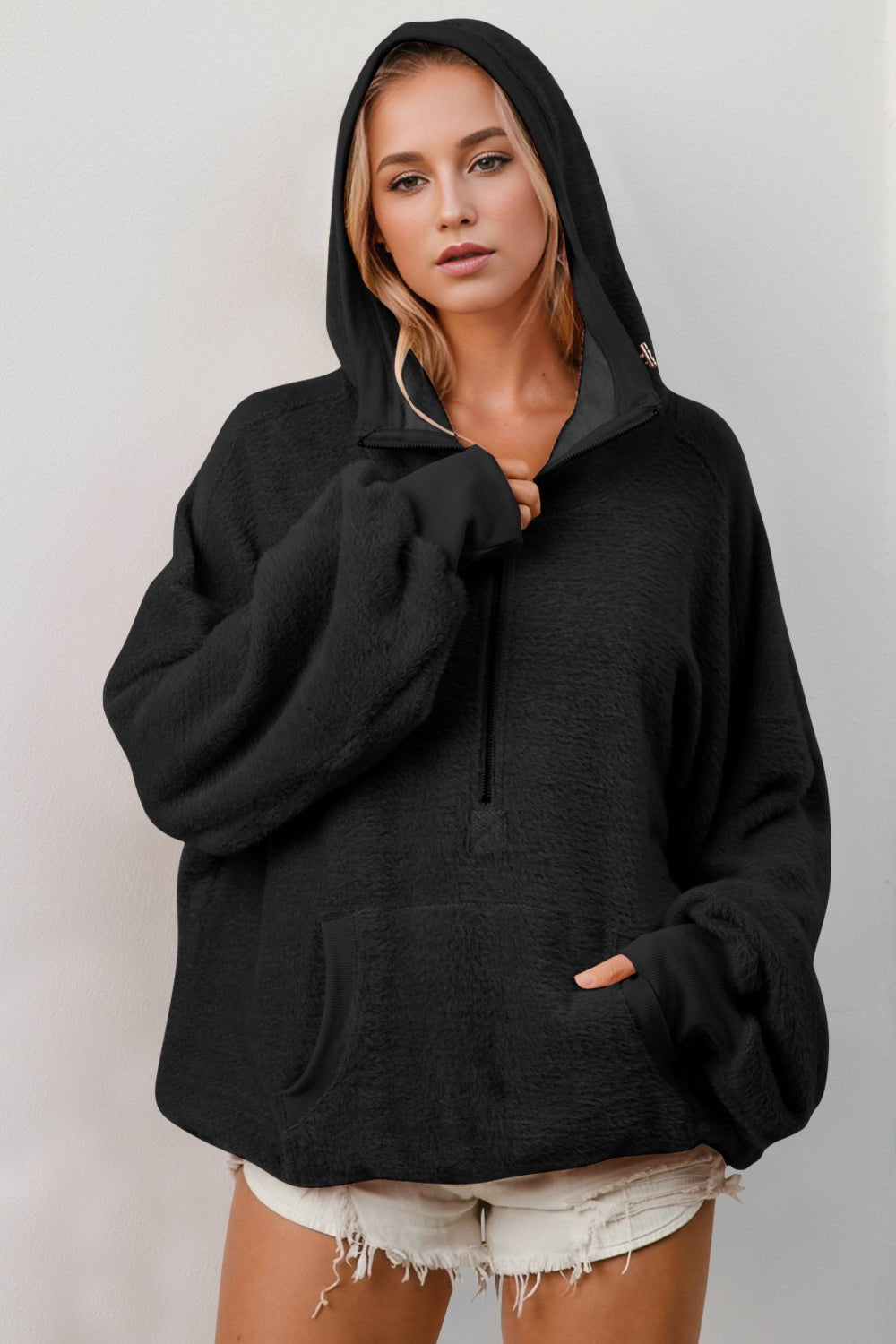 Double Take - Half Zip Long Sleeve Hoodie