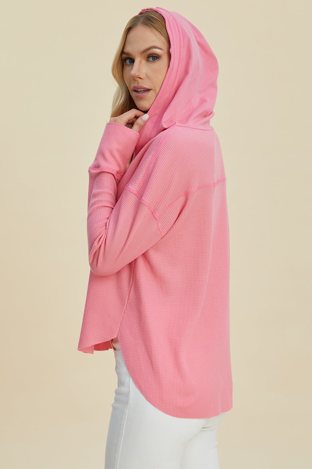 Double Take - High - Low Hem Dropped Shoulder Hoodie