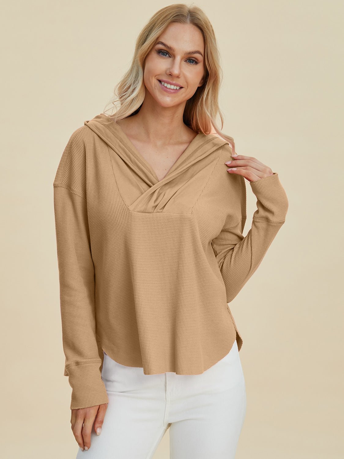 Double Take - High - Low Hem Dropped Shoulder Hoodie