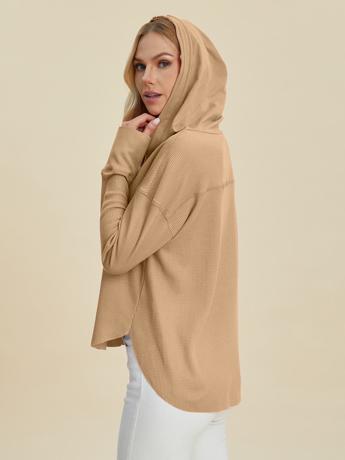 Double Take - High - Low Hem Dropped Shoulder Hoodie