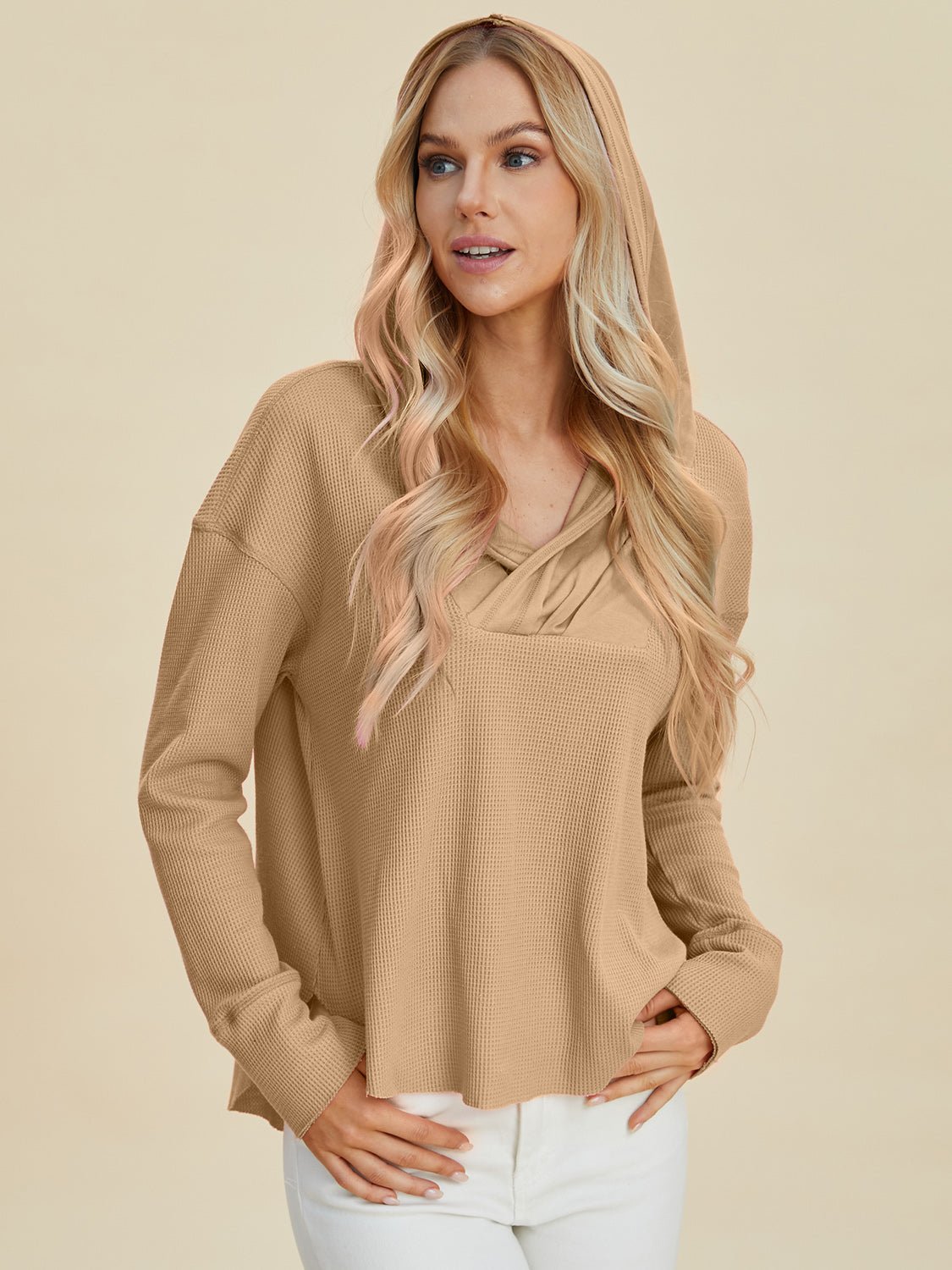 Double Take - High - Low Hem Dropped Shoulder Hoodie