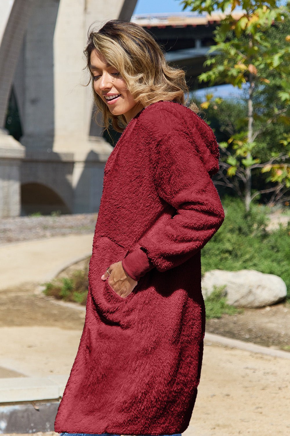 Double Take - Hooded Teddy Bear Jacket with Thumbholes