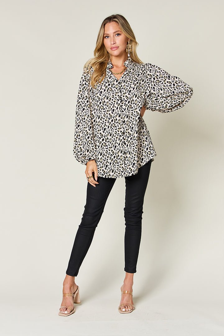 Double Take - Leopard Print Long Sleeve Blouse