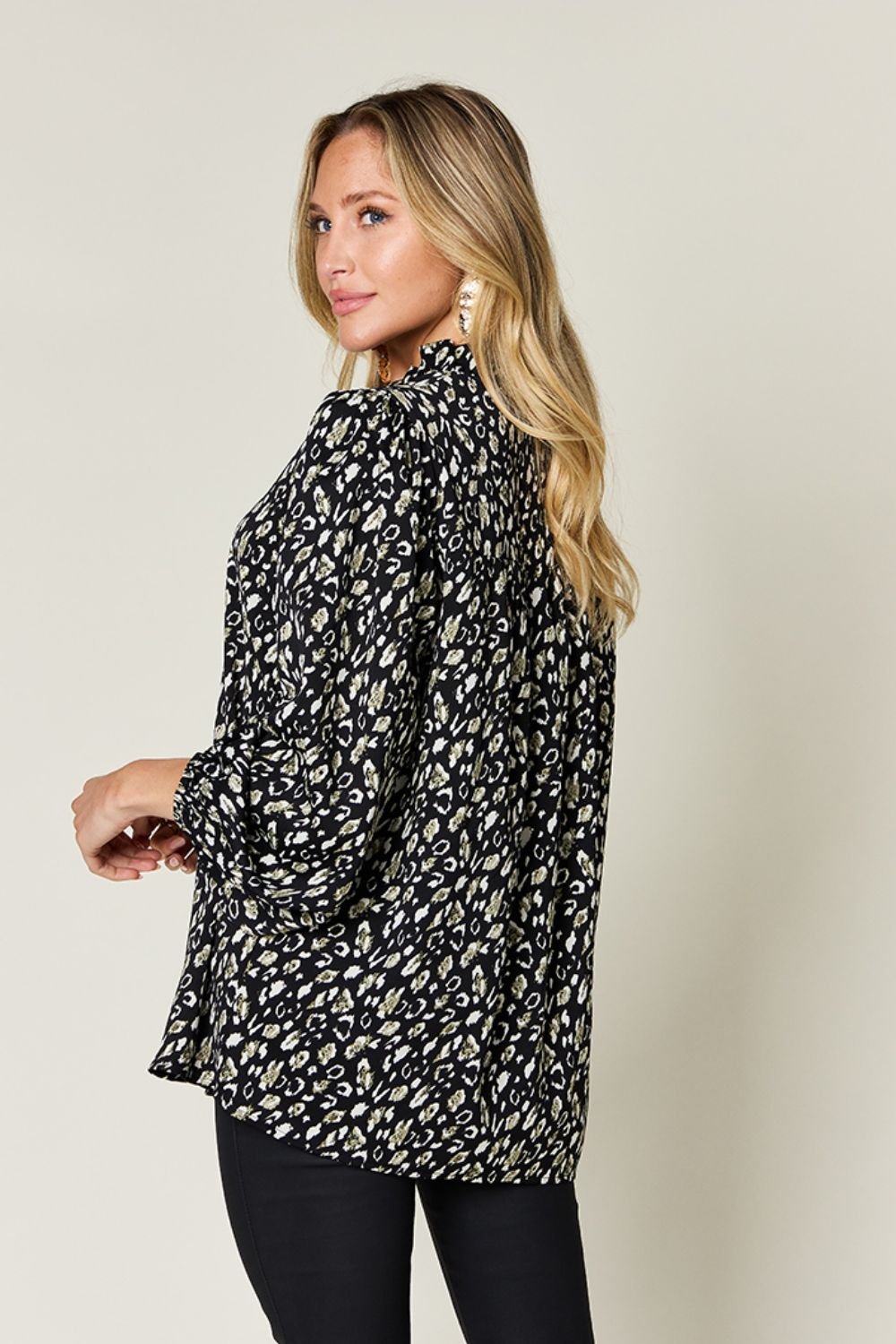 Double Take - Leopard Print Long Sleeve Blouse