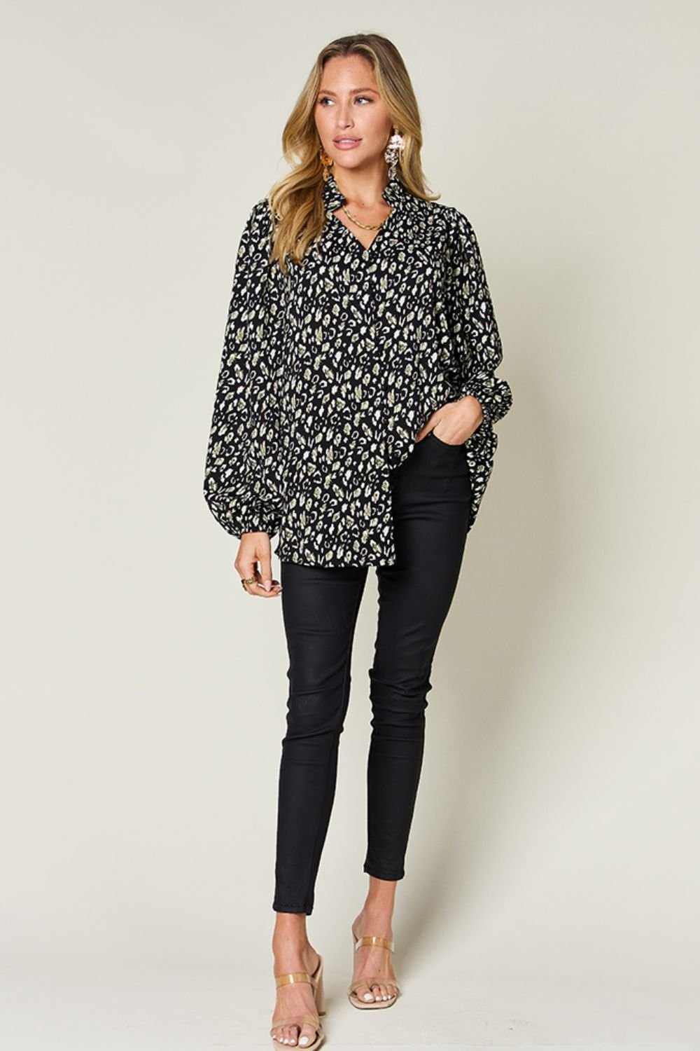 Double Take - Leopard Print Long Sleeve Blouse